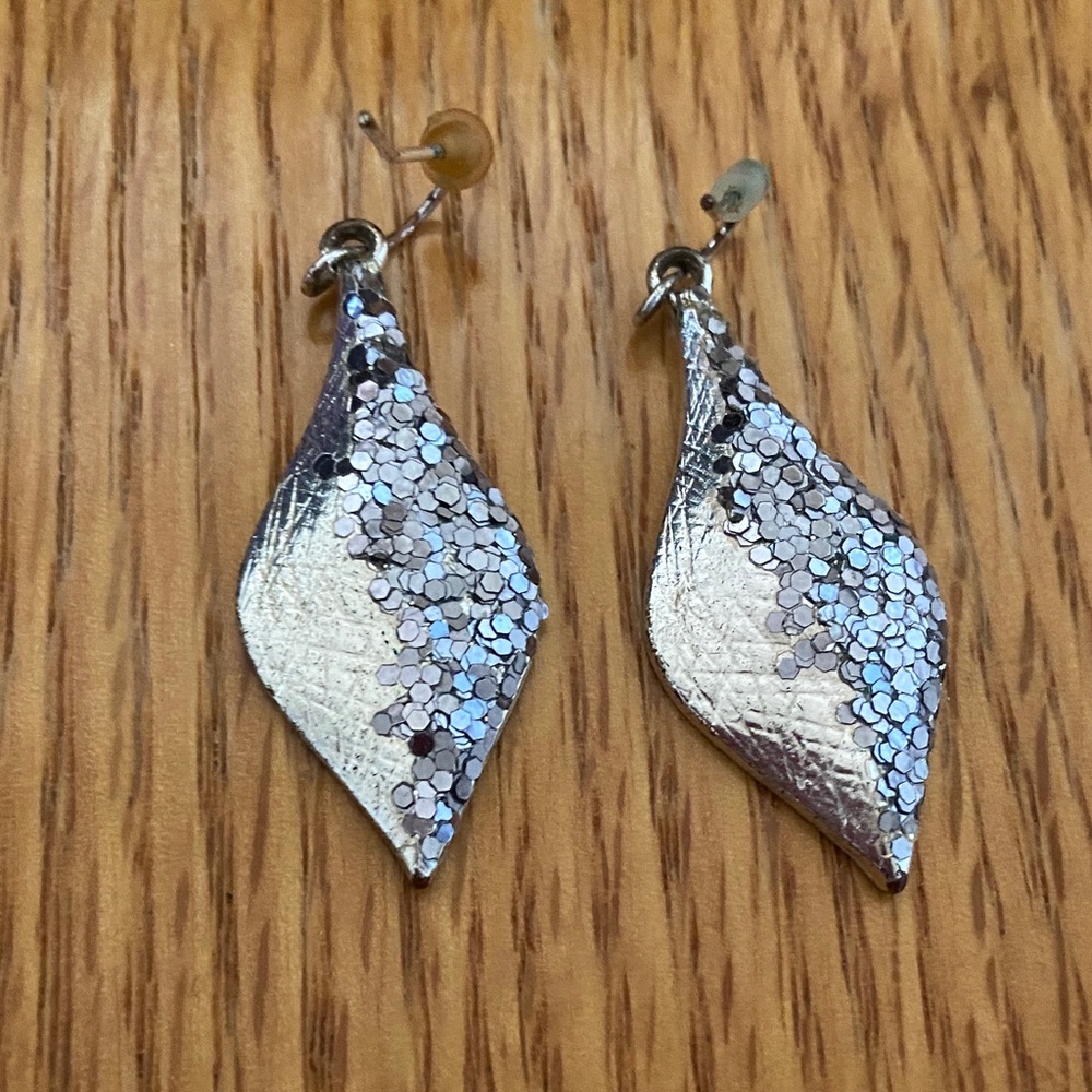 Elegant Silver Sequin Leaf Earrings